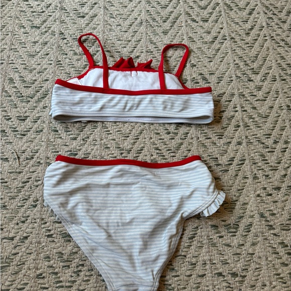 Janie and Jack blue and white striped swimsuit with red bow Girls size 6 - Picture 2 of 5
